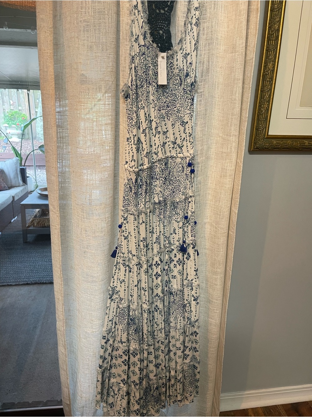Poupette St. Barth White Dress with Blue Floral Print